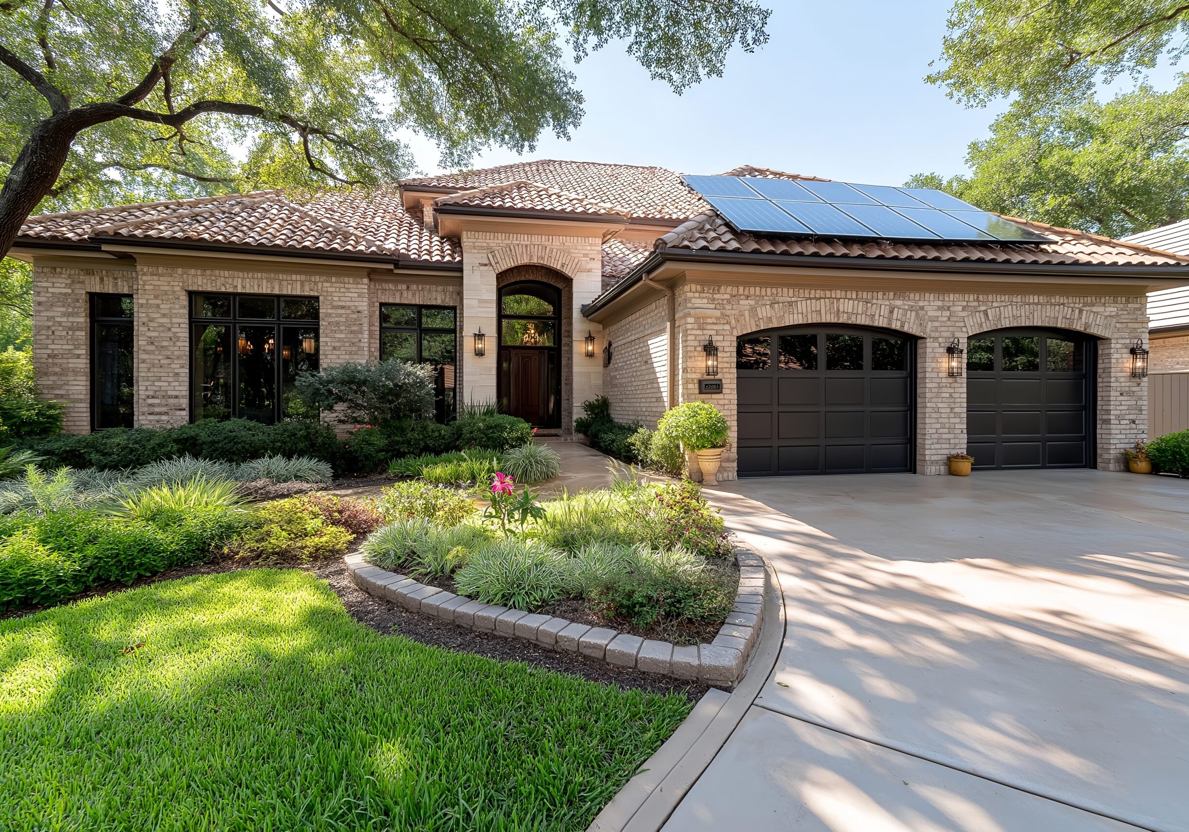 Modern Solar Panels Installed on a San Antonio Texas Home Under Clear Blue Sunny Sky, Solar Photography, Solar Powered Clean Energy, Sustainable Resources, Electricity Source