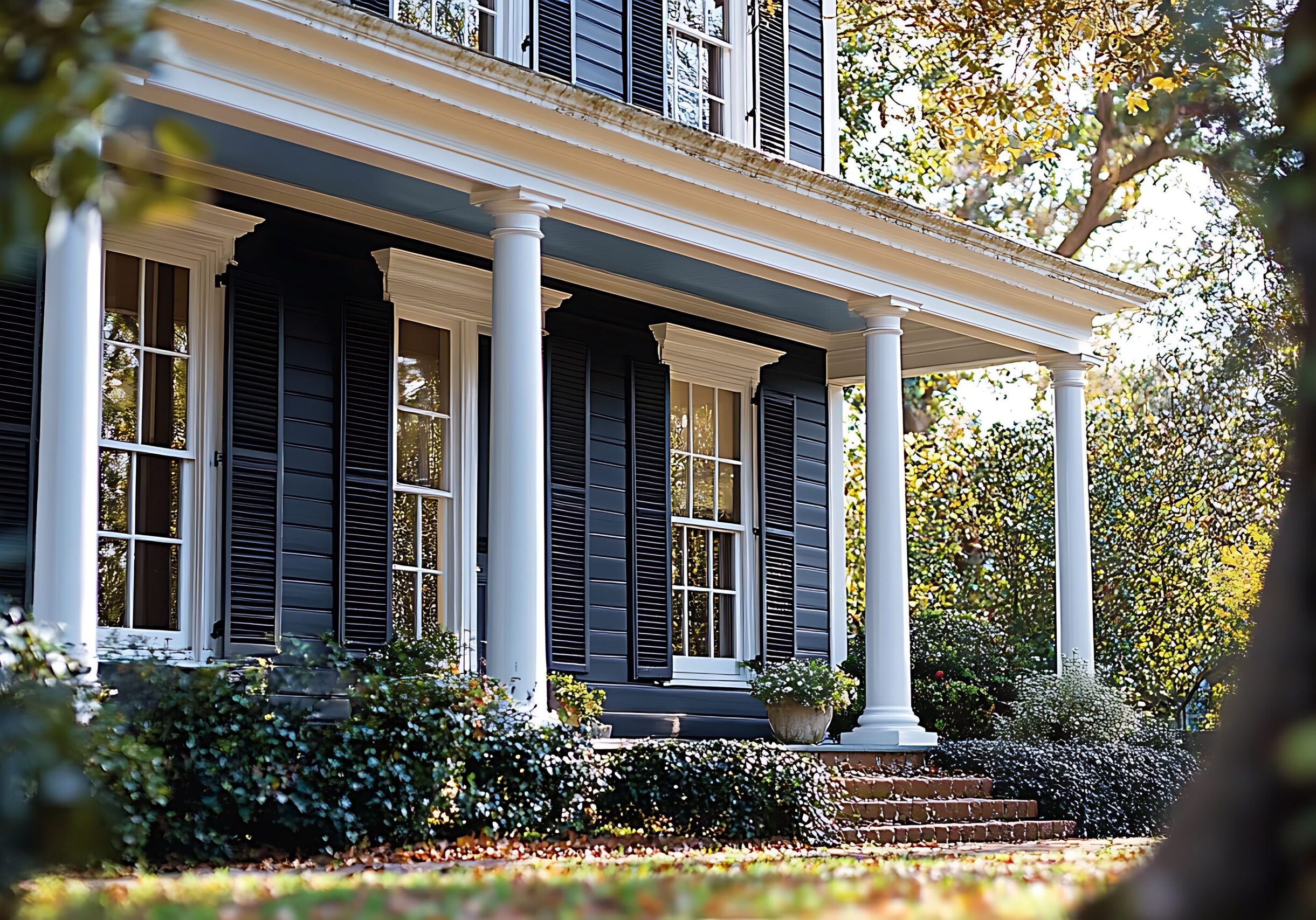 Elegant Southern Home Porch Columns And Shutters