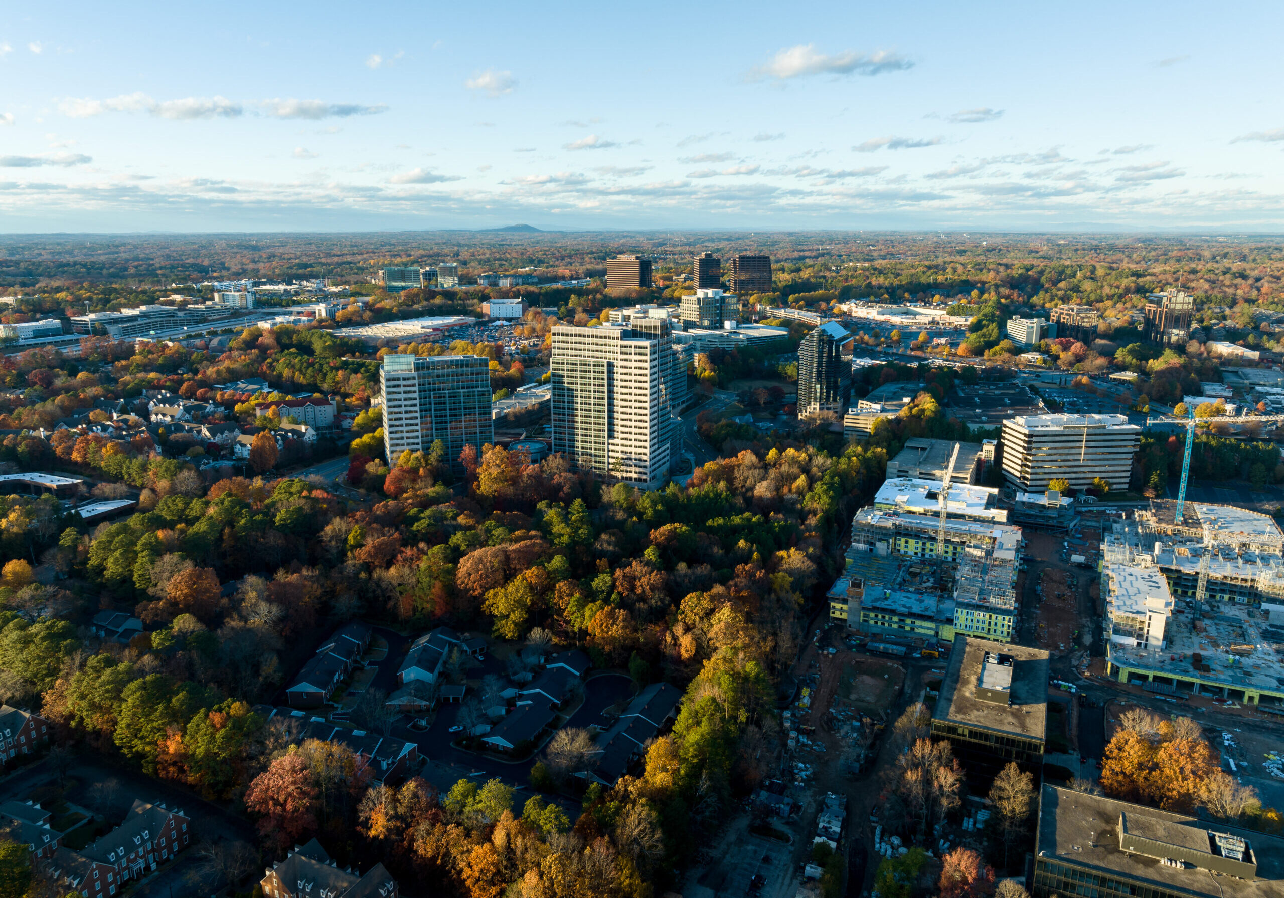 Aerial view of commercial buildings  and new developments in Atlanta Metro Area